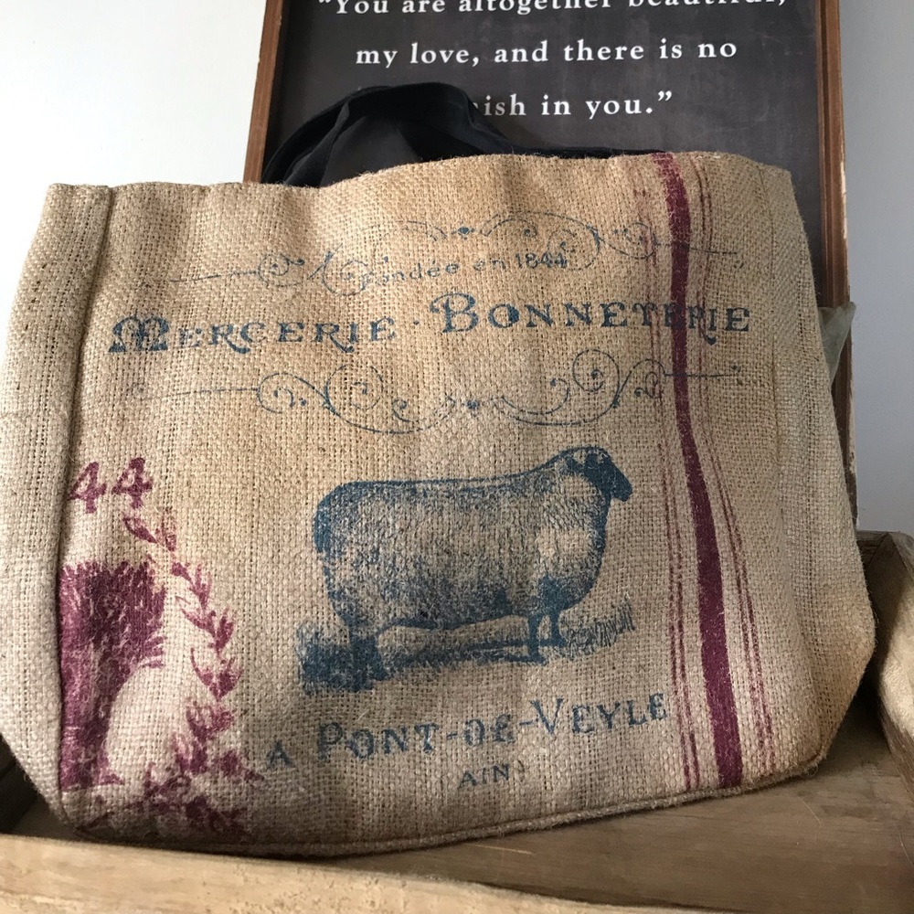 Sheep vintage Burlap Tote Bag Backroads